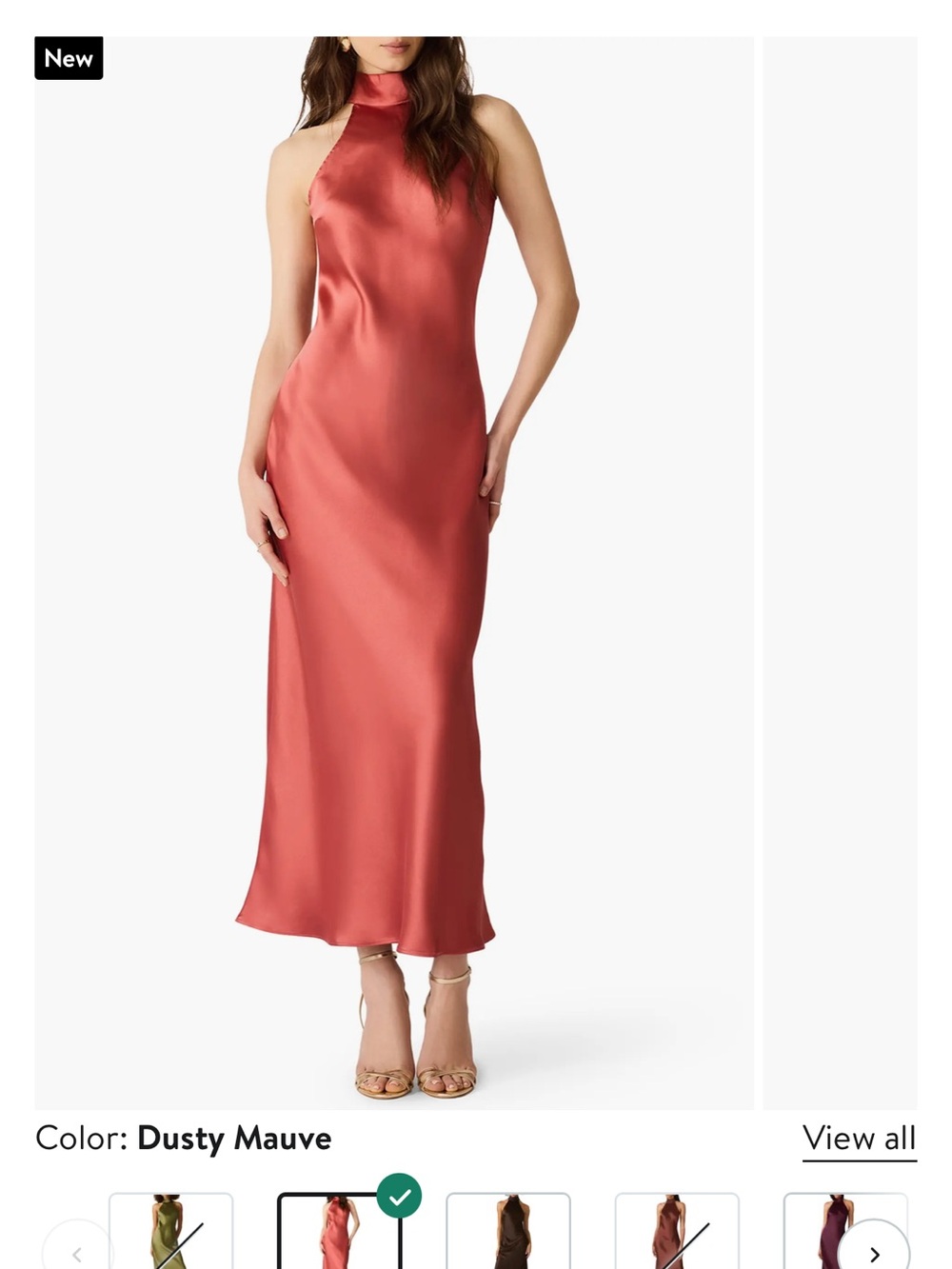 Steve Madden Dusty Mauve Satin High-Neck Slip Maxi Dress